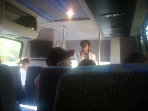 On the bus getting the rundown from Laura Spencer, our hostess and social media manager for Disney. She is so fierce! She was one of the original moms on Disney's Moms Panel, which is a HUGE deal. More on that later...