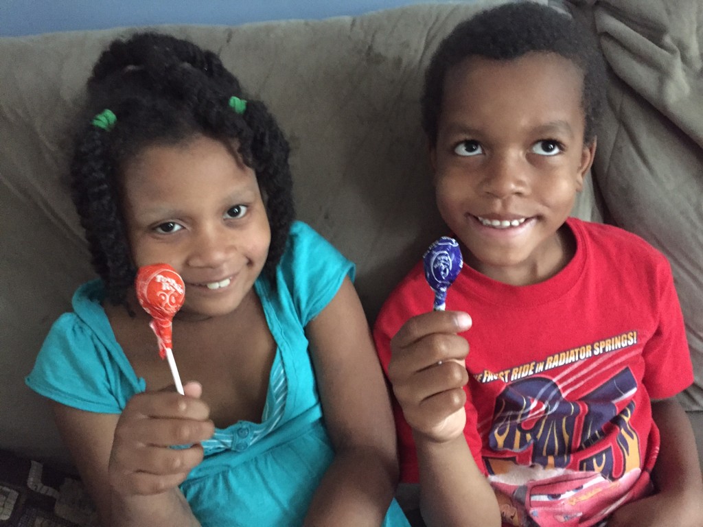 My two loves with a Tootsie Pop